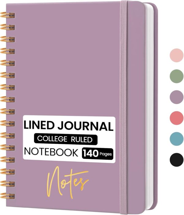 CICPAP Lined Spiral Journal Notebook, A5 College Ruled Notebook for Journaling, Note-Taking, and Daily Planning, Durable Hardcover with an Elegant Design, Purple