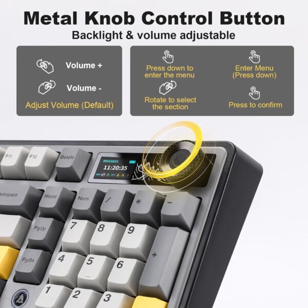 AJAZZ AK980 Wireless Keyboard with Smart Display & Knob,98% Mechanical Keyboard Tri-Mode BT/2.4G/USB-C, Hot Swappable, PBT Keycaps, with RGB Light for Win & Mac(Black,Murad Switch)