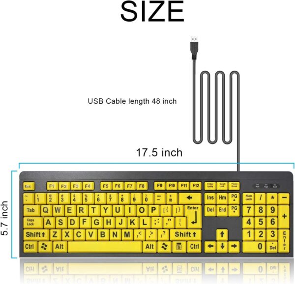 71us5TN2xWL._AC_SL1500_.jpg BOOGIIO Large Print Computer Keyboard, Wired USB High Contrast Keyboard with Oversized Print Letters for Visually Impaired Low Vision Individuals (Yellow+Black)