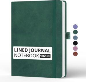 Lined Journal Notebook, A5, 192 Pages 100 GSM Thick Paper, Hardcover Leather College Ruled Journal for Writing, Men Women, Journaling, Daily, Work, Office, Home School Business(Dark Green)
