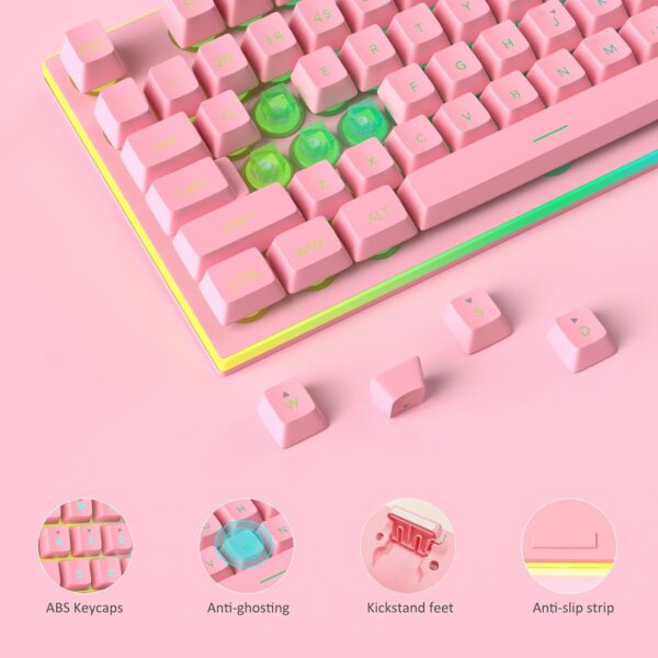 MageGee GT838 Gaming Keyboard and Mouse Combo, 104 Keys RGB Backlit Quiet Wired Keyboards for Laptop PC MAC, with Number Pad, Metal Panel, Anti-Ghosting, Pink