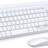 Wireless Keyboard and Mouse Ultra Slim Combo, TopMate 2.4G Silent Wireless Keyboard and Mouse Ultra Slim Combo, TopMate 2.4G Silent Compact USB 2400DPI Mouse and Scissor Switch Keyboard Set with Cover, Batteries Included, for PC/Laptop/Windows/Mac - White