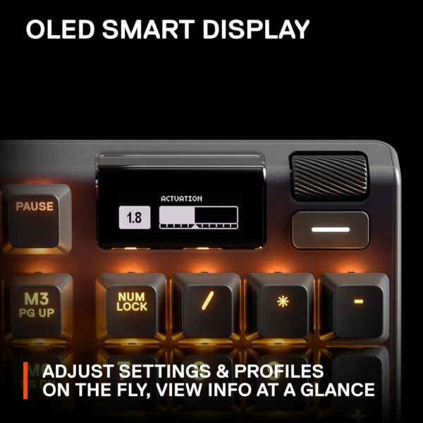 71xe8cj-LRL._AC_SL1500_.jpg SteelSeries Apex Pro HyperMagnetic Gaming Keyboard — Adjustable Actuation — OLED Screen — RGB – USB Passthrough