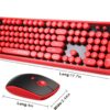 Wireless Keyboard and Mouse Combo, Retro Typewriter Style Red Keyboard with 104 Round Keys, Cute Bubble Round Keycaps, 2.4GHz Clicky Creamy Sounding Keyboard & 3 DPI Mouse for PC Laptop Desktop Gaming