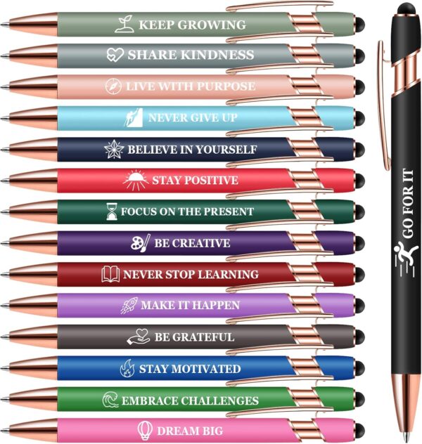 15 Pack Motivational Pen Set - Inspirational Quotes Retractable Ballpoint 15 Pack Motivational Pen Set - Inspirational Quotes Retractable Ballpoint Pens for Office School Supplies, Encouragement Gifts for Women & Men, Multicolor