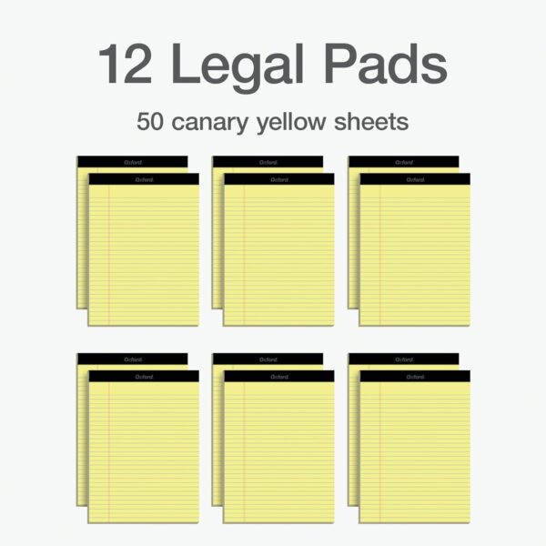 Oxford Premium Legal Pads, 12 Pack, Premium Note Pads, 50 Legal Rule 8.5" x 11" Sheets, Canary Yellow Paper with Firm Back, Professional Legal and Office Notepads