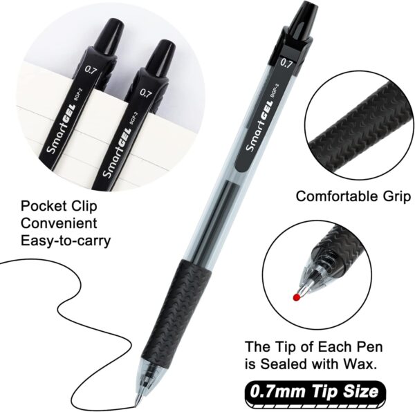 Courise 30 Pack Black Gel Pens, Retractable Medium Point Gel Ink Pens Smooth Writing for School Office Home, Comfort Grip(15 Pens with 15 Refills)