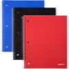Amazon Basics 1 Subject College Ruled Spiral Notebook Poly Cover,100 Sheets, 8-1/2" x 11", 3 pack, Assorted Primary Colors