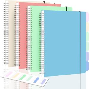 Spiral Notebook, Wide Ruled Notebook Journal, 8.5" x 11" Lined Journal Notebook Pack, A4 Large Subject Notebook for School, Work, Notes, 560 Thick Paper, 24pcs Index Tabs, Assorted Pastel Notebook