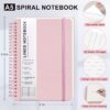 Lined Spiral Journal Notebook, A5 Hardcover Leather Notebook for Work, 5.7''×8.2'', 100GSM Thick Paper Spiral Bound Journaling Notebooks for Women & Men Office School Note Taking Business, Pink