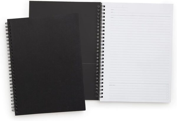 TRU RED Medium Soft Cover Meeting Notebook, Black - Ruled, Spiral, 80 Sheets, Durable Wirebound, Interior Pocket, Thick Premium Paper