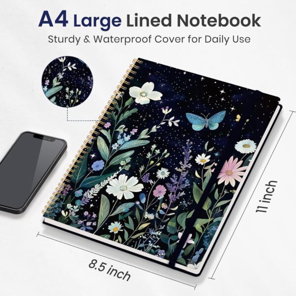 Taja Large Spiral Lined Journal for Women, 8.5" x 11" Notebooks for Work Collge Ruled, A4 Aesthetic Cute Journaling Notebooks for Writing, Plastic Cover, Celestial