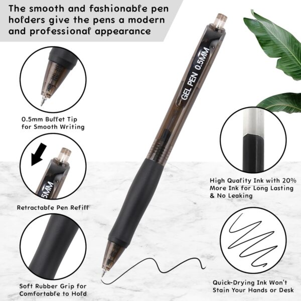 USUAL 12 Pack Retractable Gel Pens 0.5 mm,Black Ink Pen Fine Point Quick Dry Smooth Writing Rollerball Pens,Writing Ballpoint Pens for Office School Supplies