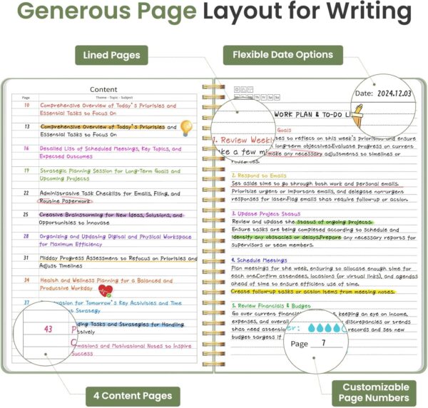 Taja Spiral Lined Notebook, 8.5"x11" Notebooks for Work, Large A4 Journal for Women & Men, College Ruled Journaling Notebook for Writing, Plastic Cover Spiral Journal, Green