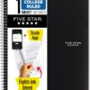 Five Star Spiral Notebook Plus Study App, 1 Subject, College Ruled Paper, 100 Sheets, 8-1/2" x 11", School, Black (72057)
