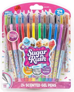 Scentos Sugar Rush Colored Gel Pens for Kids - Candy Scented Pens - Medium Point Gel Pens for Coloring - For Ages 4 and Up - 24 Count (Metallic Glitter)