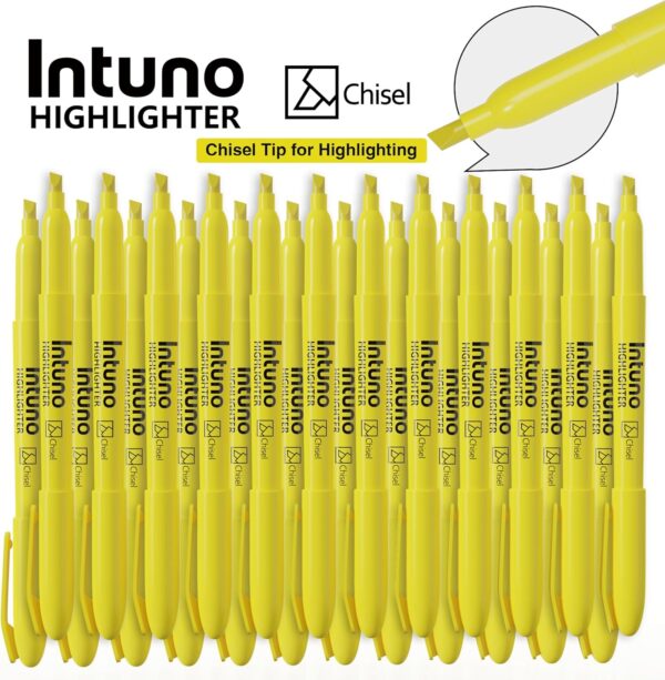 81BknBJ9GlL._AC_SL1500_.jpg INTUNO Yellow Highlighters, 120 Count, Chisel tip, Suitable for Office Supplies, School Supplies, and Home Office Essentials