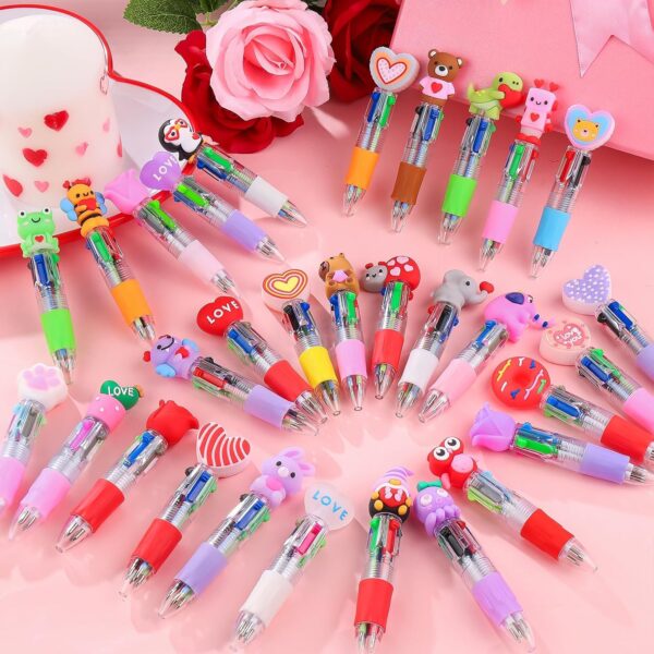 81CLJsI6ezL._AC_SL1500_.jpg CZWZ 30Pcs Mini Multicolor Pen in One 4-in-1 Cute Pens Bulk for Kids, Ballpoint Pens for Birthdays and Children's Parties, Fun Pens Gifts Assorted Ink Kawaii Pen(Valentine)