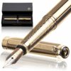Customized Gold Luxury fountain pen, fancy gift set for women, Customized Gold Luxury fountain pen, fancy gift set for women, Real 24K Gold Plating, Professional executive pen gift set for men (Lux Custom-fountain Gld)