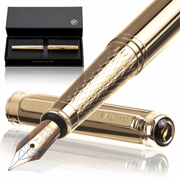 Customized Gold Luxury fountain pen, fancy gift set for women, Customized Gold Luxury fountain pen, fancy gift set for women, Real 24K Gold Plating, Professional executive pen gift set for men (Lux Custom-fountain Gld)