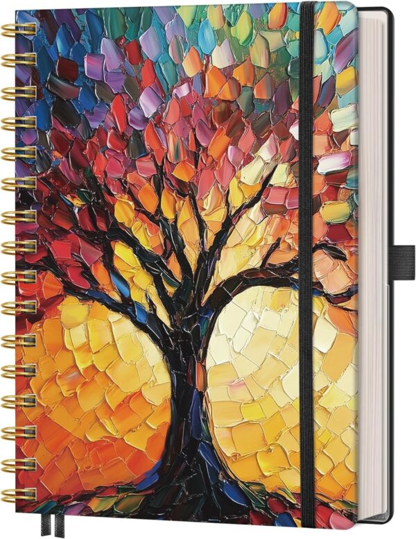 AHGXG Spiral Journal Notebook, 160 Lined Pages, A5 Medium Size (5.7'' x 8.3''), for Men & Women, Journaling, Writing, Work & Office, Hardcover, 100 GSM Thick Paper (Colourful Tree)