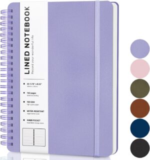 ABERLLS Purple Lined Spiral Journal Notebook with 160 Pages, 8×5.7in, A5 Spiral Notebook, Journaling Notebooks for Work, School, Women, Men, College Ruled Spiral Notebook, Hardcover Leather Journals