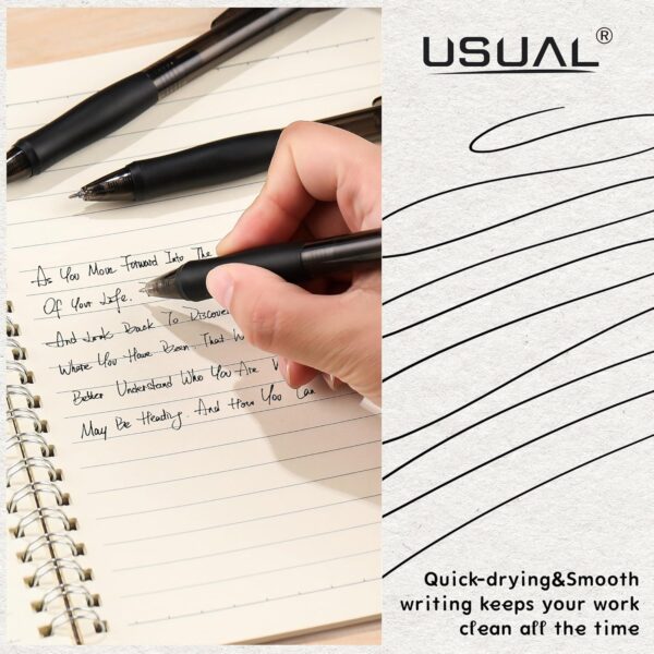 USUAL 12 Pack Retractable Gel Pens 0.5 mm,Black Ink Pen Fine Point Quick Dry Smooth Writing Rollerball Pens,Writing Ballpoint Pens for Office School Supplies