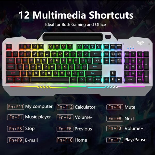 AULA Keyboard, T102 104 Keys Gaming Keyboard and Mouse Combo with RGB Backlit Number Pad, All-Metal Panel Waterproof Light Up PC Keyboard,USB Wired Computer Keyboards Gaming for Win XP/7/8/10 PC Gamer