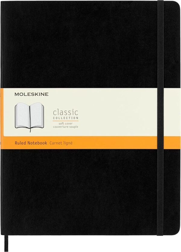 Moleskine Classic Notebook, Soft Cover, XL (7.5" x 9.5") Ruled/Lined, Moleskine Classic Notebook, Soft Cover, XL (7.5" x 9.5") Ruled/Lined, Black, 192 Pages