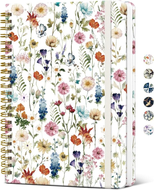 Taja Spiral Journal Notebook for Women, Pretty Hardcover Lined Notebook for Work & Note Taking, Aesthetic Cute Journal for Writing, 140 Pages, 6"x8", Floral