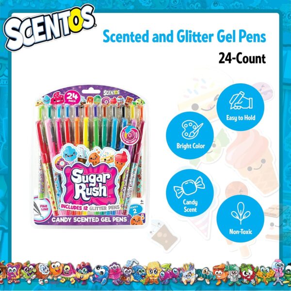 81M5w5aX4rS._AC_SL1500_.jpg Scentos Scented Gel Pens - 24-Count - Assorted Color Pens for Kids or Adults in Sugar Rush Candy Scents - Cool Writing & Journaling Gift Idea