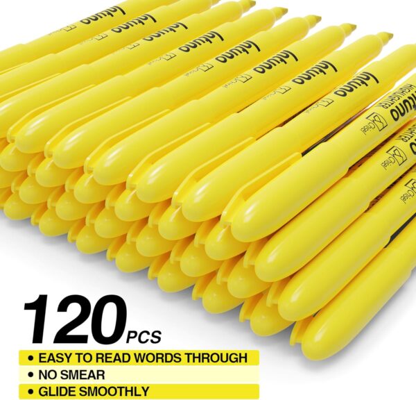 81MGgFagRHL._AC_SL1500_.jpg INTUNO Yellow Highlighters, 120 Count, Chisel tip, Suitable for Office Supplies, School Supplies, and Home Office Essentials