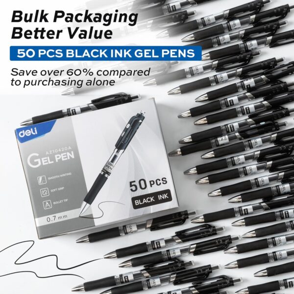81R3os6brFL._AC_SL1500_.jpg deli Gel Pens, 50 Pcs Retractable Pens Black Ink, Medium Point Pen 0.7mm, Smooth Writing, Fast Dry, No Bleed for Journaling Note Taking, Home School Office Supplies