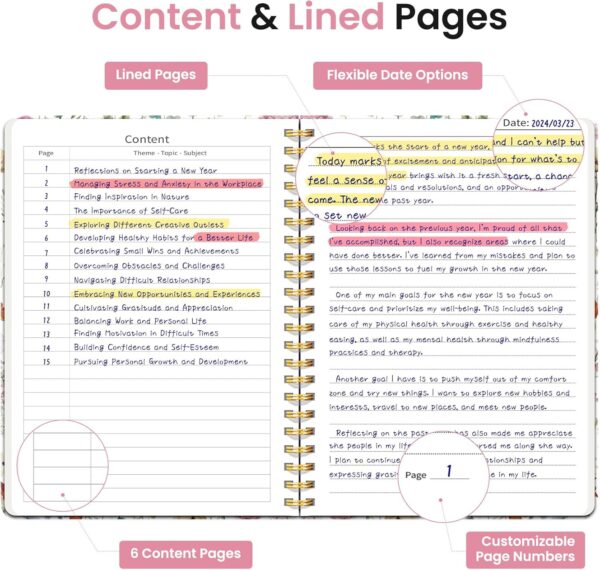 Taja Spiral Journal Notebook for Women, Pretty Hardcover Lined Notebook for Work & Note Taking, Aesthetic Cute Journal for Writing, 140 Pages, 6"x8", Floral