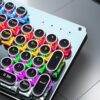 81UeTLCWFDL._AC_SL1500_.jpg Typewriter Style Mechanical Gaming Keyboard Blue Switch, Rainbow LED Backlit Wired Computer Keyboards Mouse and Pad Combo, Metal Panel Retro Punk Round Keycaps, 104 Keys Anti-Ghost for PC Laptop Gamer
