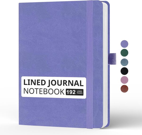 Lined Journal Notebook, A5, 192 Pages 100 GSM Thick Paper, Hardcover Leather College Ruled Journal for Writing, Men Women, Journaling, Daily, Work, Office, Home School Business(Purple)