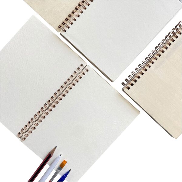 Cregugua 4 Pack A5 Wood Cover Jounal Notebook 40 Sheets Sketchbook 8.5 x 5.8 In Unlined Spiral Notebook for Crafting Project,Small Scrapbook