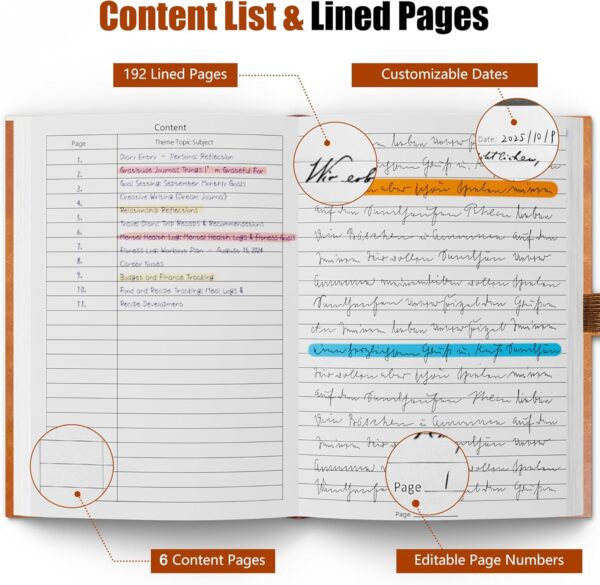 Lined Journal Notebook, A5, 192 Pages 100 GSM Thick Paper, Hardcover Leather College Ruled Journal for Writing, Men Women, Journaling, Daily, Work, Office, Home School Business(Brown)