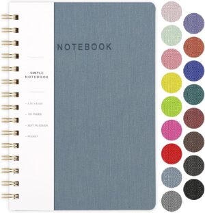 Spiral Notebook-5.75" x 8.125" College Ruled Journal with Inner Pockets and 160 Pages,PU Leather Cover Business Journal, Twin-Wire Binding Notebook Perfect for Office & Home School Supplies Reef Blue