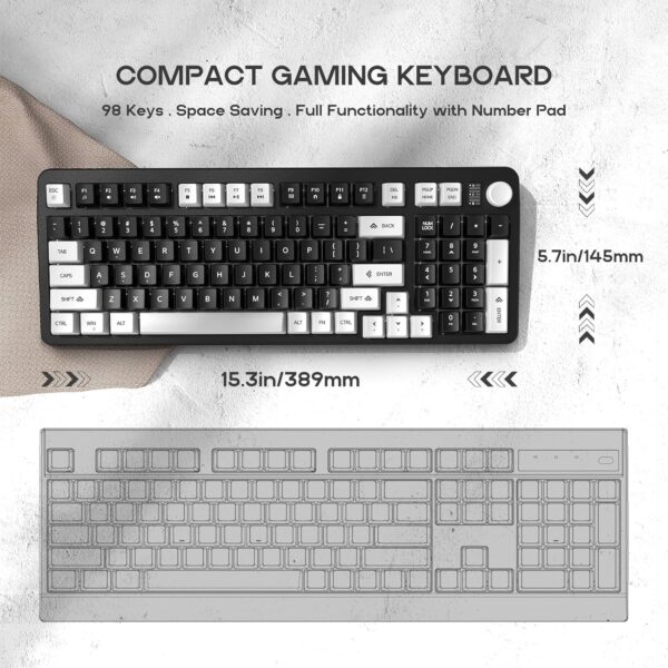 Hofotek 96% Wired Gaming Keyboard,Creamy Membrane Quiet Silent Keyboard with Number Pad & Volume Knob,Light Up Computer USB Teclado for PC Desktop Games Office
