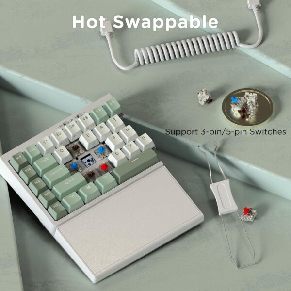 RK ROYAL KLUDGE RKS70 Ergonomic Split Keyboard, Wireless Bluetooth/2.4G/Wired Mechanical Keyboard with Wrist Rest, 75% RGB PC Gaming Keyboards for Win/Mac, Hot Swappable Linear Silver Switches, White