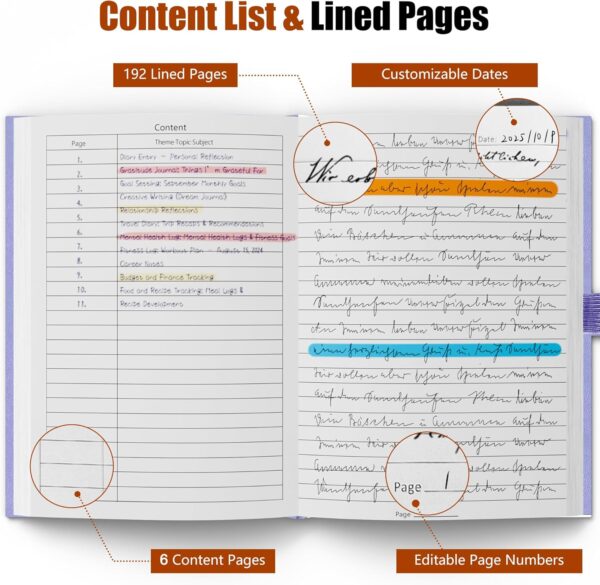 Lined Journal Notebook, A5, 192 Pages 100 GSM Thick Paper, Hardcover Leather College Ruled Journal for Writing, Men Women, Journaling, Daily, Work, Office, Home School Business(Purple)