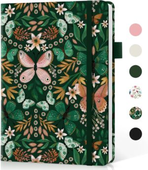 Taja Lined Journal Notebook for Women & Men, Hardcover Leather Journal for writing, A5 College Ruled Notebook for Work & Note Taking, Perfect for Office School Home Supplies, 160 Pages, Butterfly