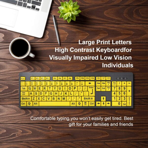 81ZJ0m3yhML._AC_SL1500_.jpg BOOGIIO Large Print Computer Keyboard, Wired USB High Contrast Keyboard with Oversized Print Letters for Visually Impaired Low Vision Individuals (Yellow+Black)
