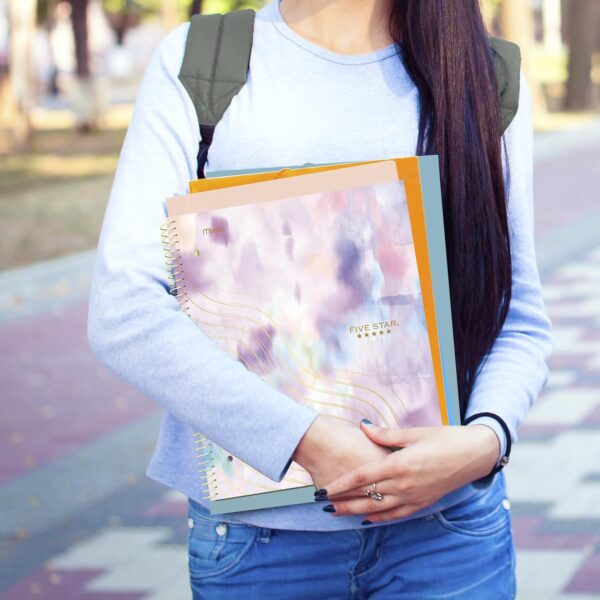 Five Star Spiral Notebook + Study App, 1 Subject, Wide Ruled, 8" x 10-1/2", 80 Sheets, Fights Ink Bleed, Water Resistant Cover, Pastel Tie Dye (930210F-ECM)