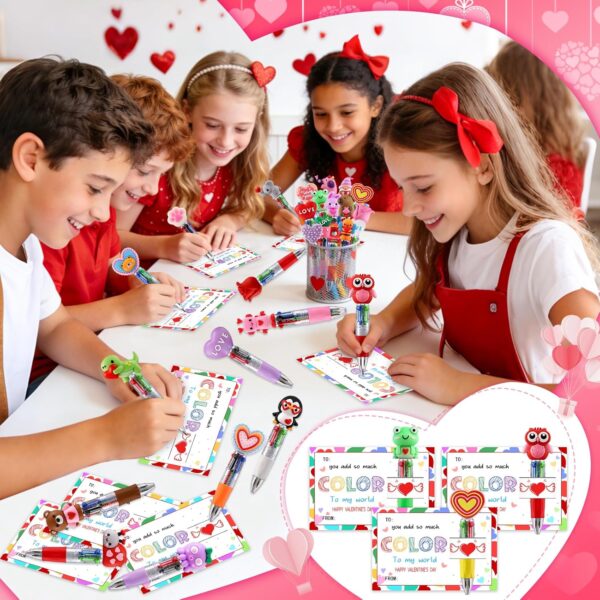 81aCNlbRXFL._AC_SL1500_.jpg CZWZ 30Pcs Mini Multicolor Pen in One 4-in-1 Cute Pens Bulk for Kids, Ballpoint Pens for Birthdays and Children's Parties, Fun Pens Gifts Assorted Ink Kawaii Pen(Valentine)