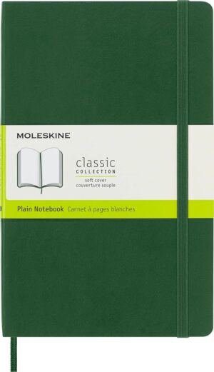 Moleskine Classic Notebook, Soft Cover, Large (5" x 8.25") Plain/Blank, Myrtle Green, 192 Pages