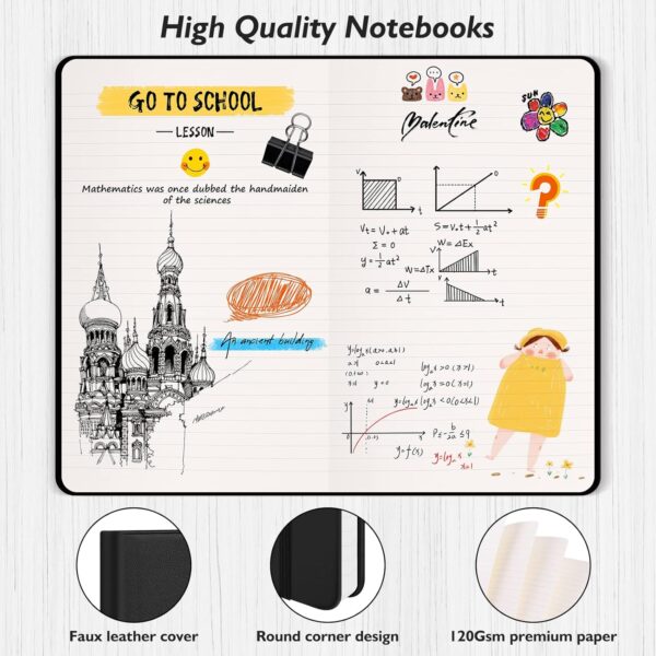 Huhuhero Lined Journal Notebooks for Work, Hardcover Leather Journals for Writing Women Men, 120Gsm Thick Paper College Ruled Notebook, Office School Supplies, 5.25"×8.25" (1, Matte Black)