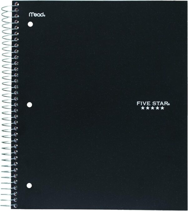 Five Star 06210 Wirebound 3-Subject Notebook, College Rule, 11 x 8 1/2, 150 Sheets, Assorted