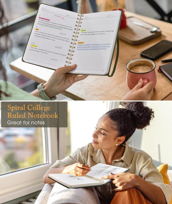 81e02-0eAyL._AC_SL1500_.jpg Lined Spiral Journal Notebook, A5 Hardcover Spiral Journals for Women Men, 150 Numbered Pages Spiral Bound Notebook, 100 GSM College Ruled Notebooks for Work, Note Taking 5.75" x 8.38", Olive Green